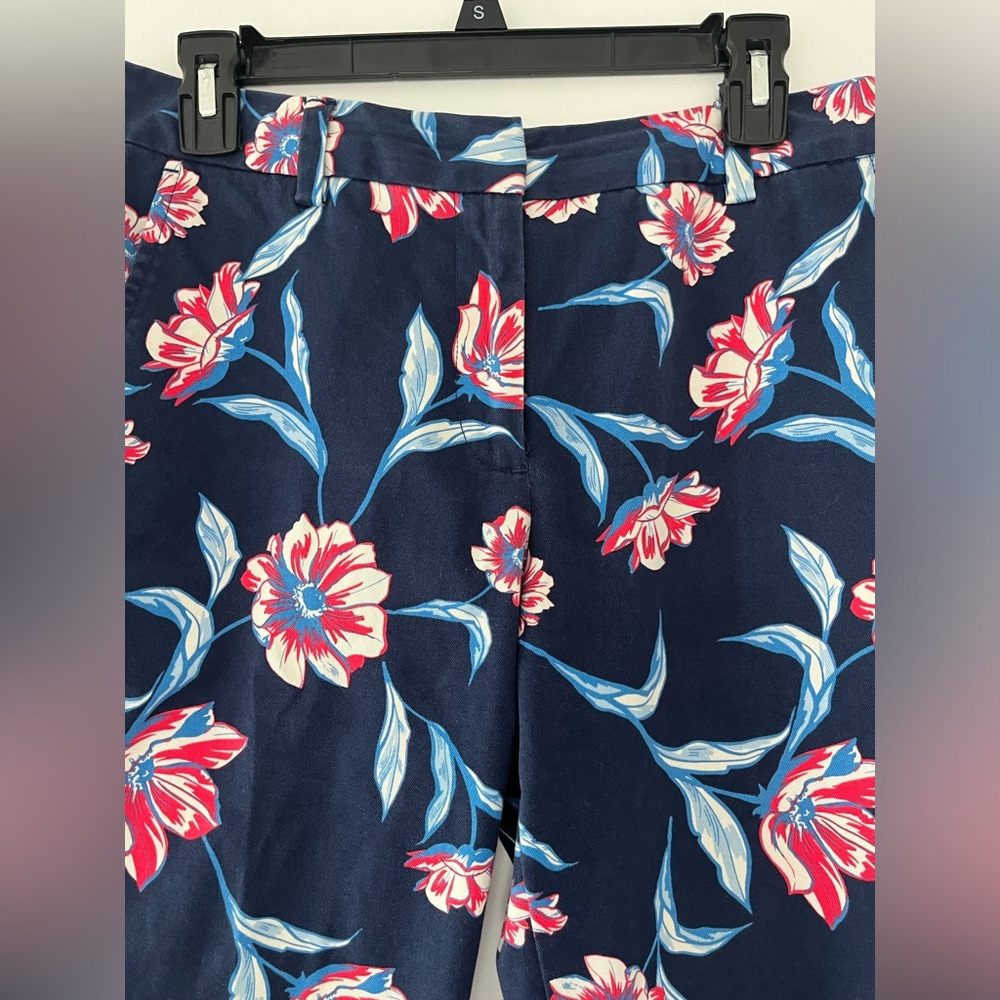 Lands' End Blue, White & Fuschia Floral Chinos with Pockets, Size 6 - Picture 3 of 11
